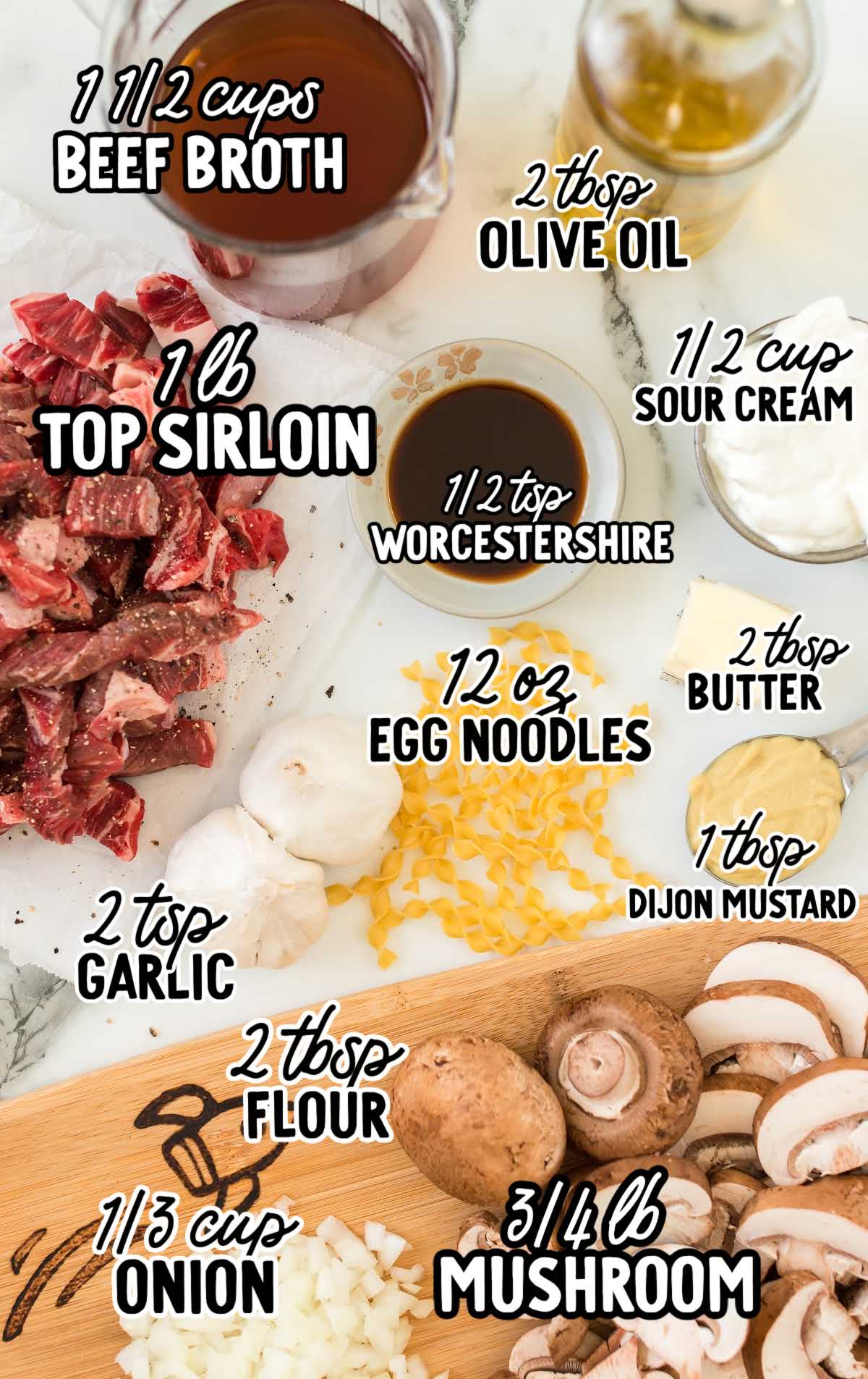 Beef Stroganoff raw ingredients that are labeled