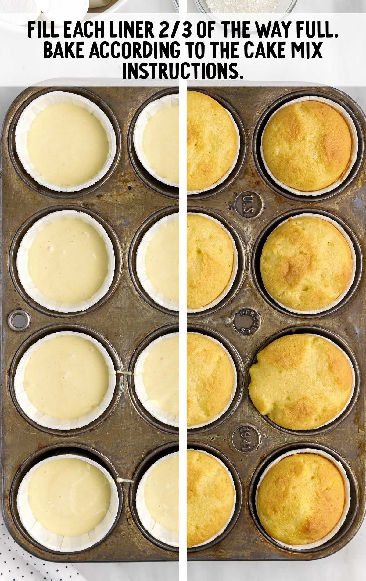cake batter placed into a cupcake pan