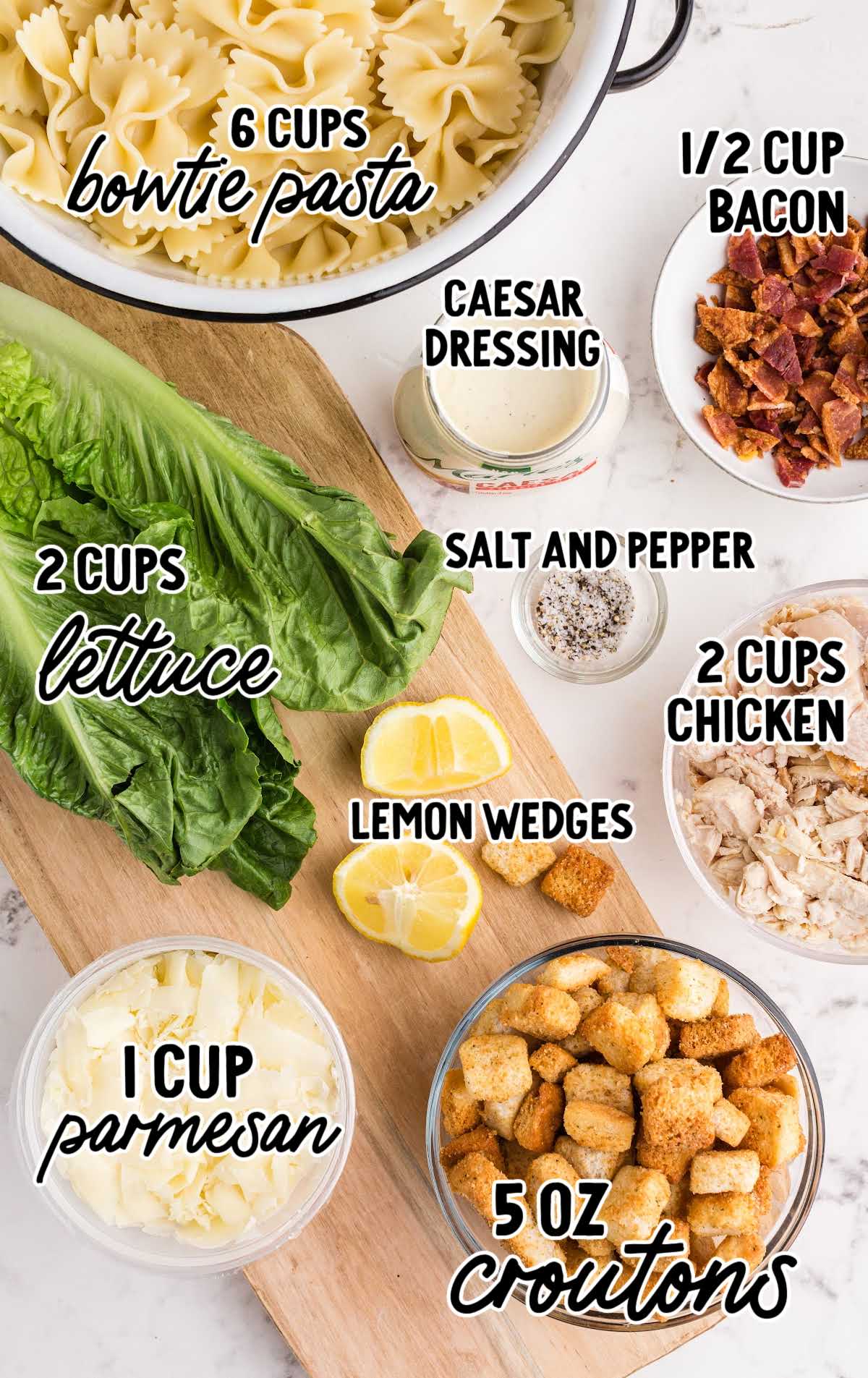 Caesar Pasta Salad raw ingredients that are labeled