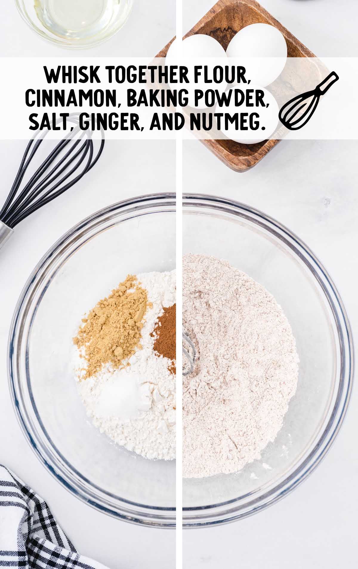 ingredients before and after being whisked together in a bowl