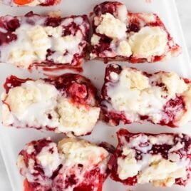 close up shot of pieces of cherry pie bars