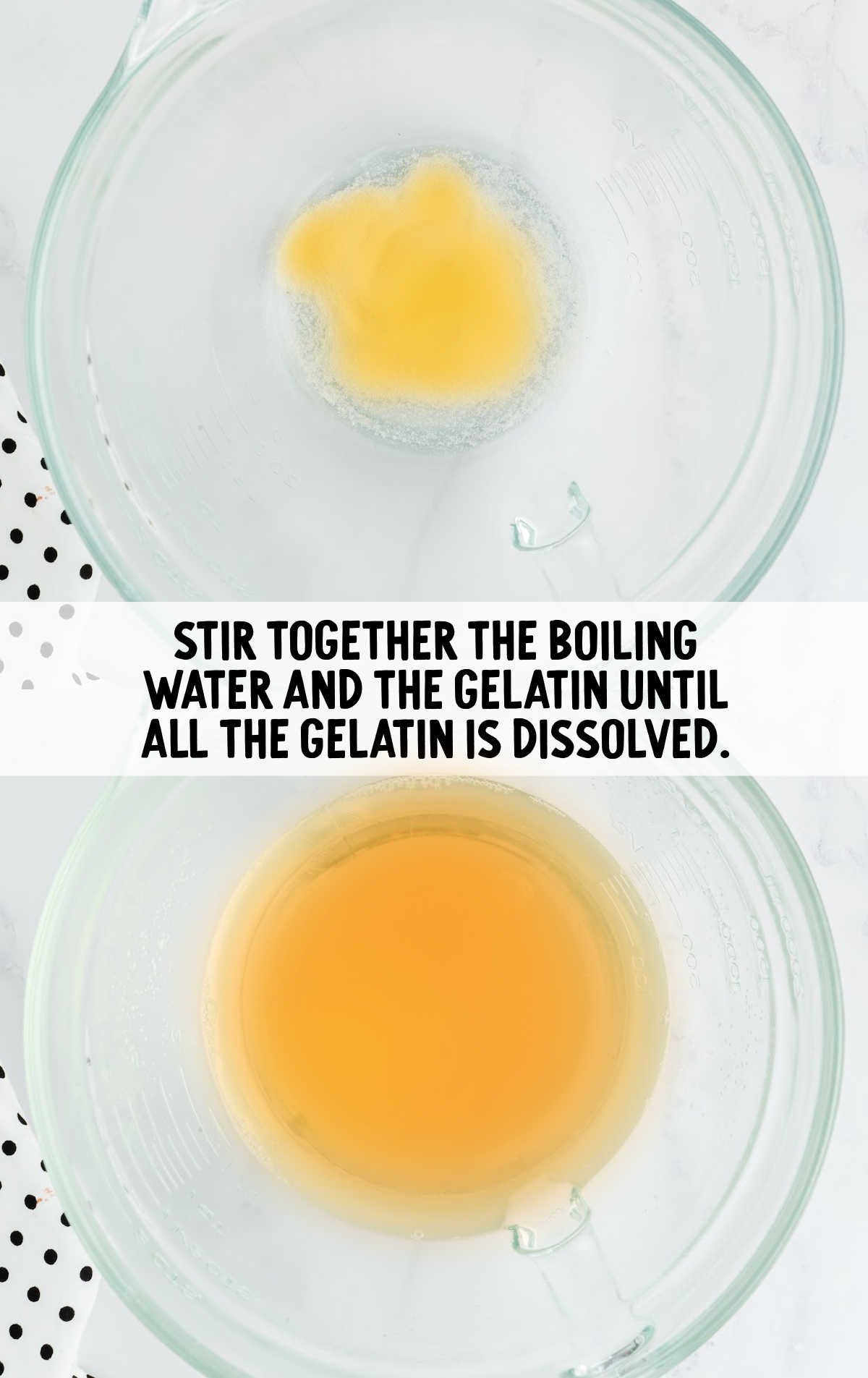 boiling water and gelatin combined in a bowl