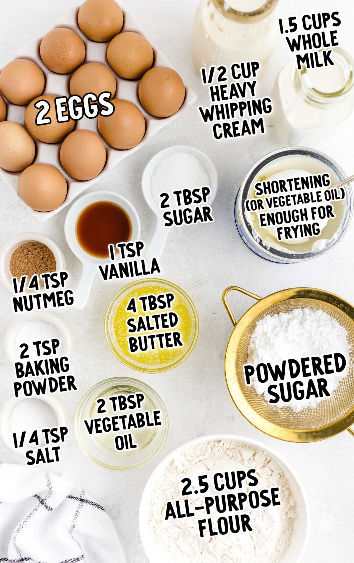 Funnel Cake Bites raw ingredients that are labeled