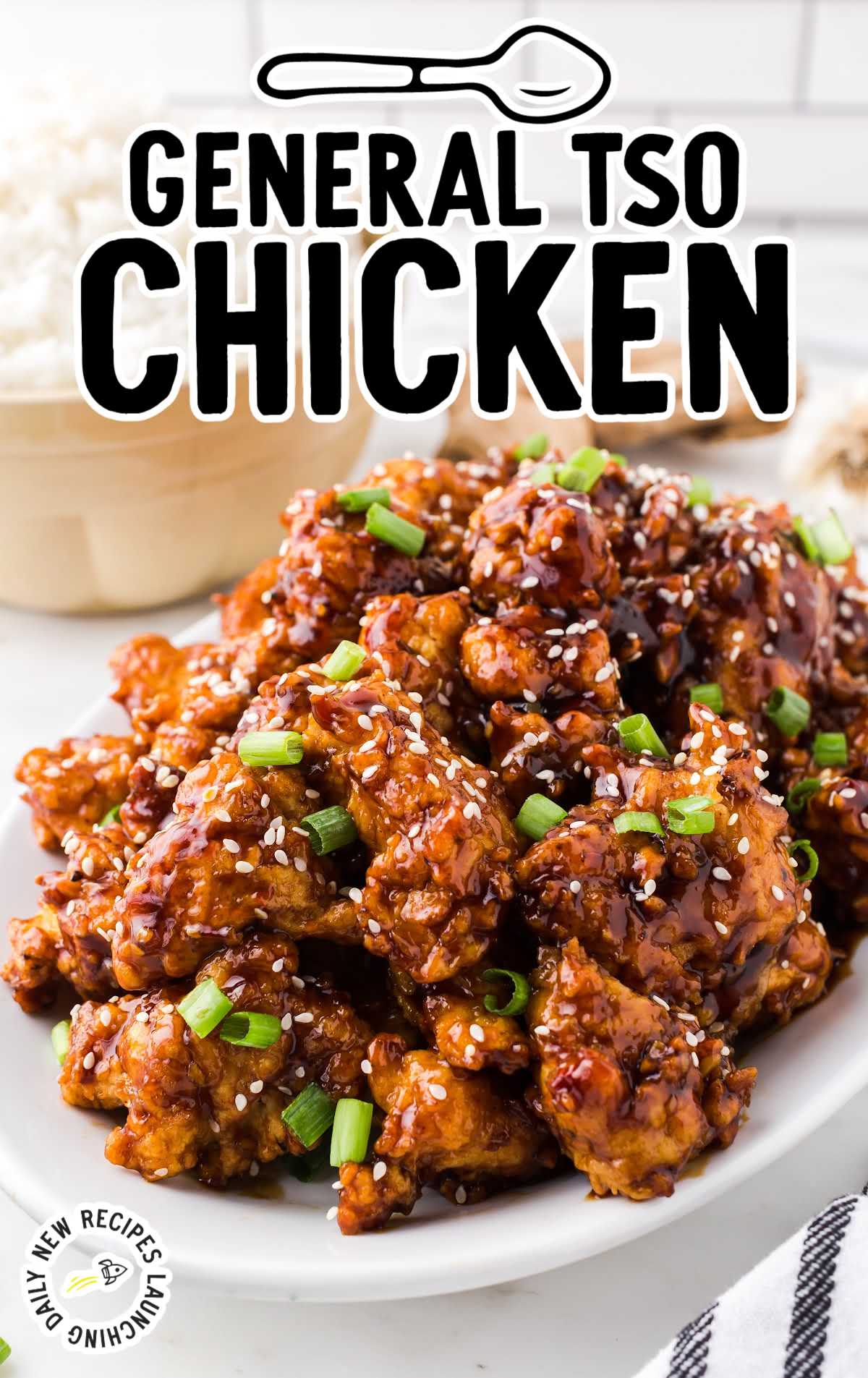 close up shot of a plate of fried chicken garnished with sesame seeds and green onions