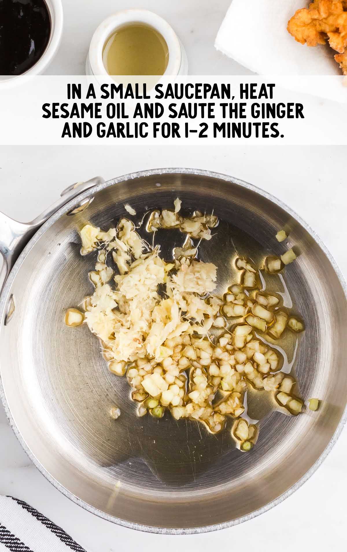 sesame oil, ginger, and garlic sautéed in a pot