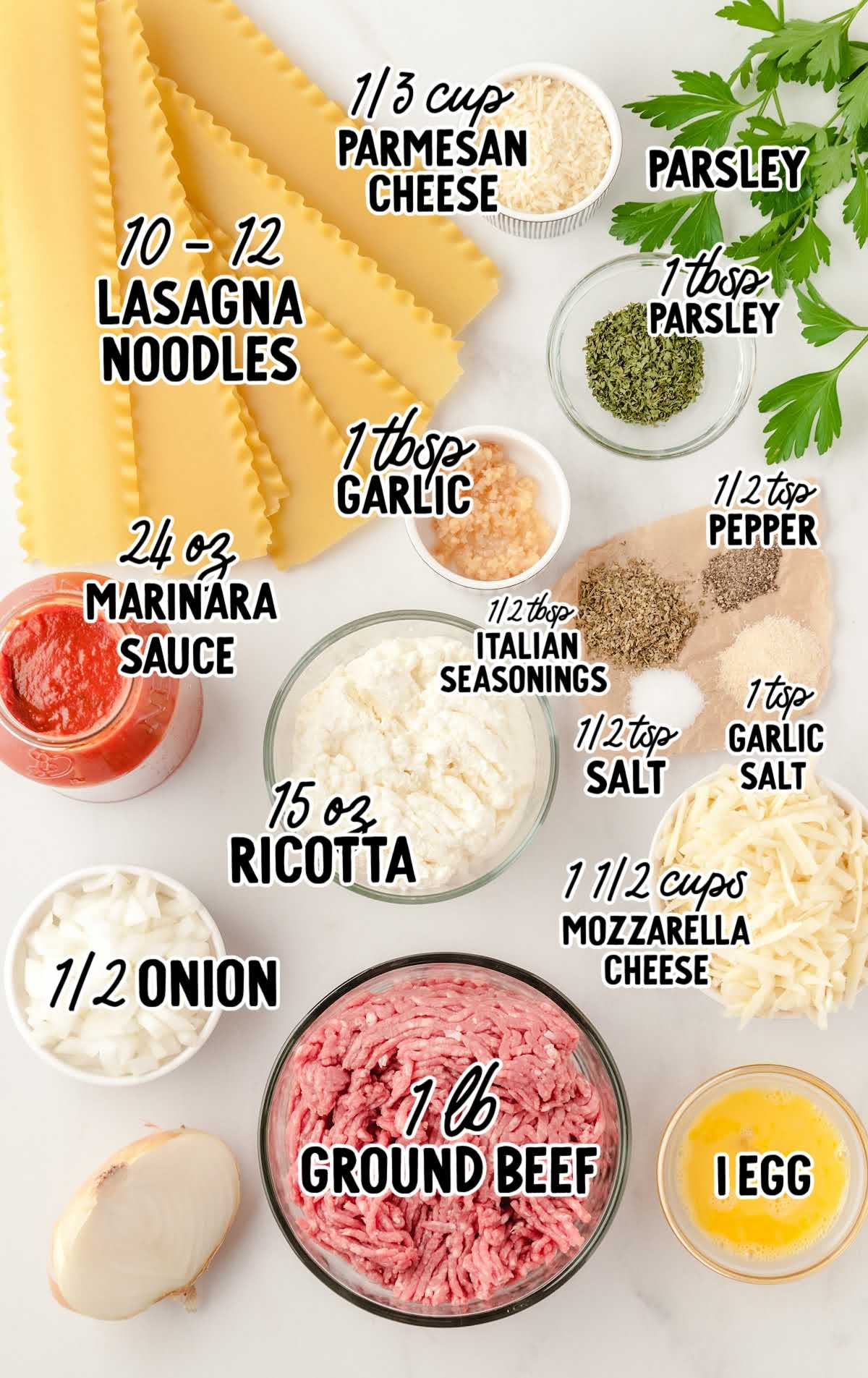 Lasagna Roll Ups raw ingredients that are labeled