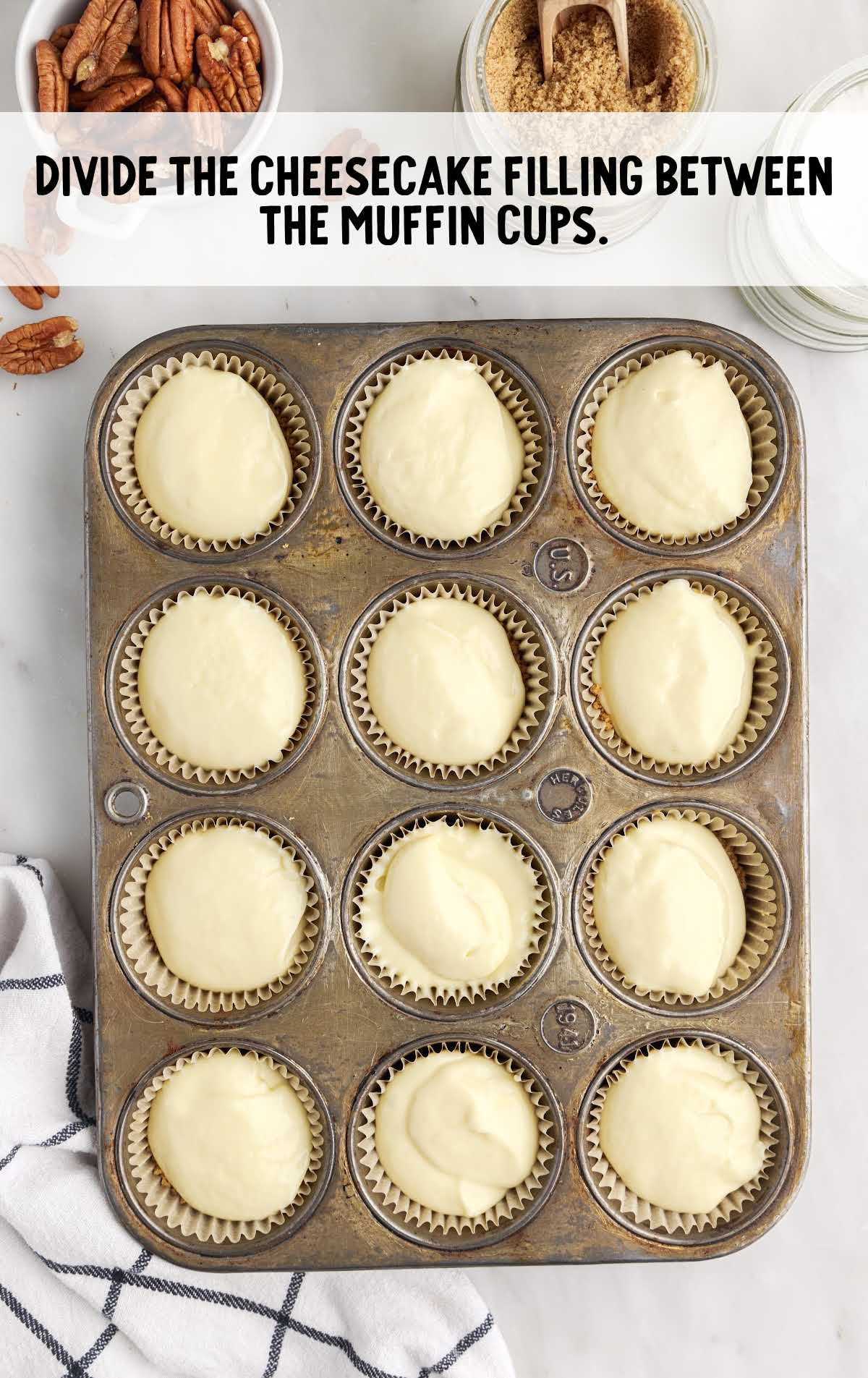 cheesecake filling placed into muffin cups
