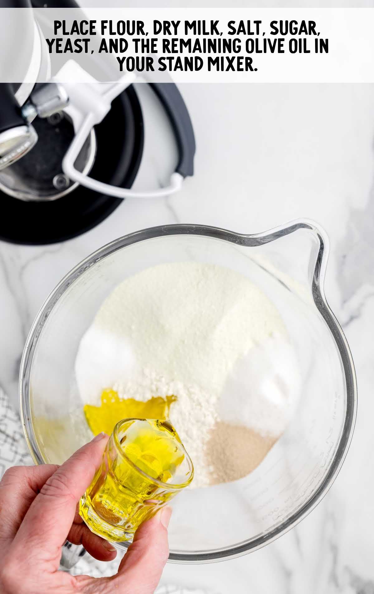 dry ingredients and olive oil in a measuring cup