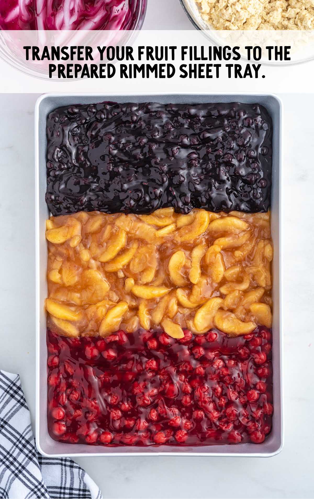 fruit fillings added to a sheet tray