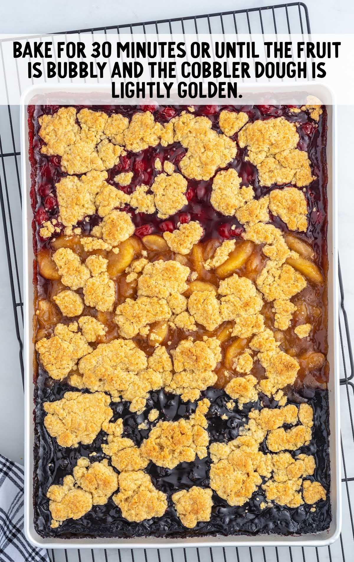 cobbler after being baked in a sheet pan