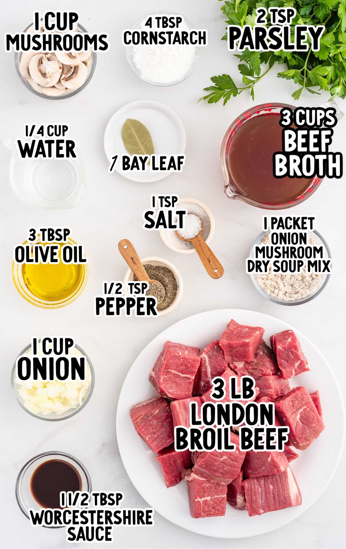 Slow Cooker Beef Tips raw ingredients that are labeled