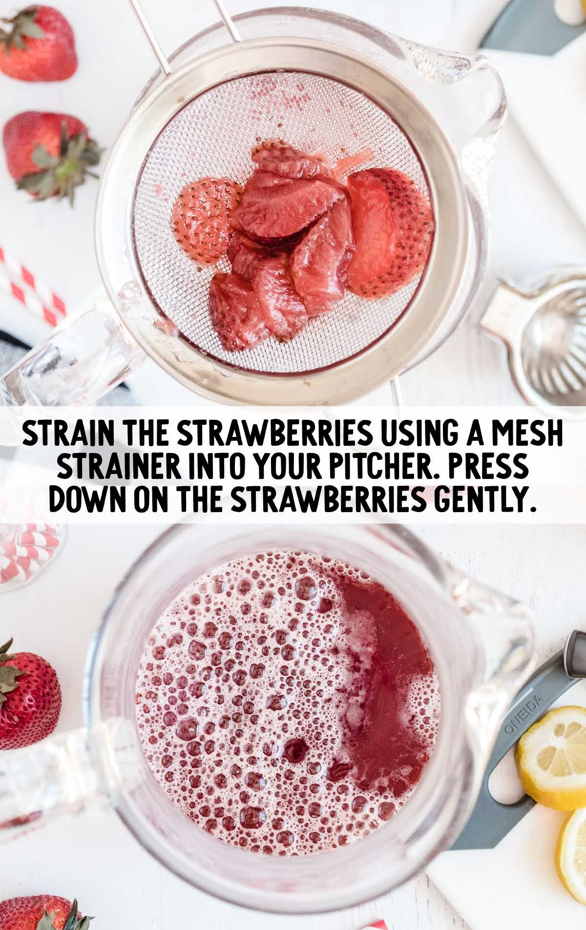 strawberries strained with a mesh strainer