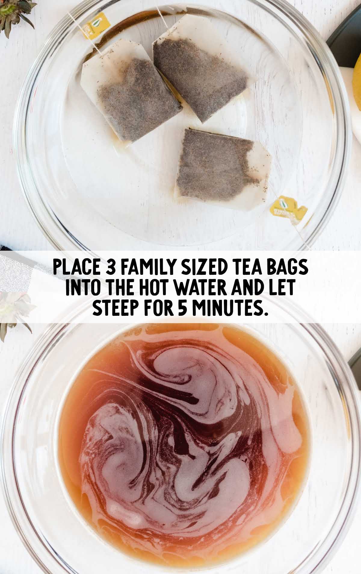 tea bags in a bowl with hot water