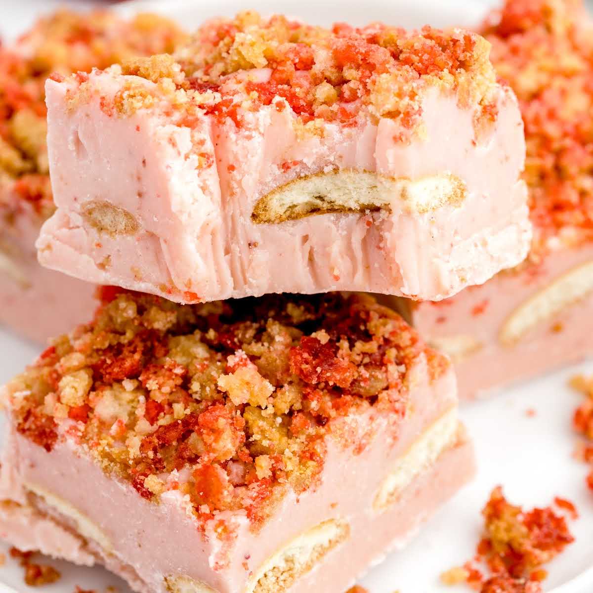 close up shot of fudge stacked on top of each other