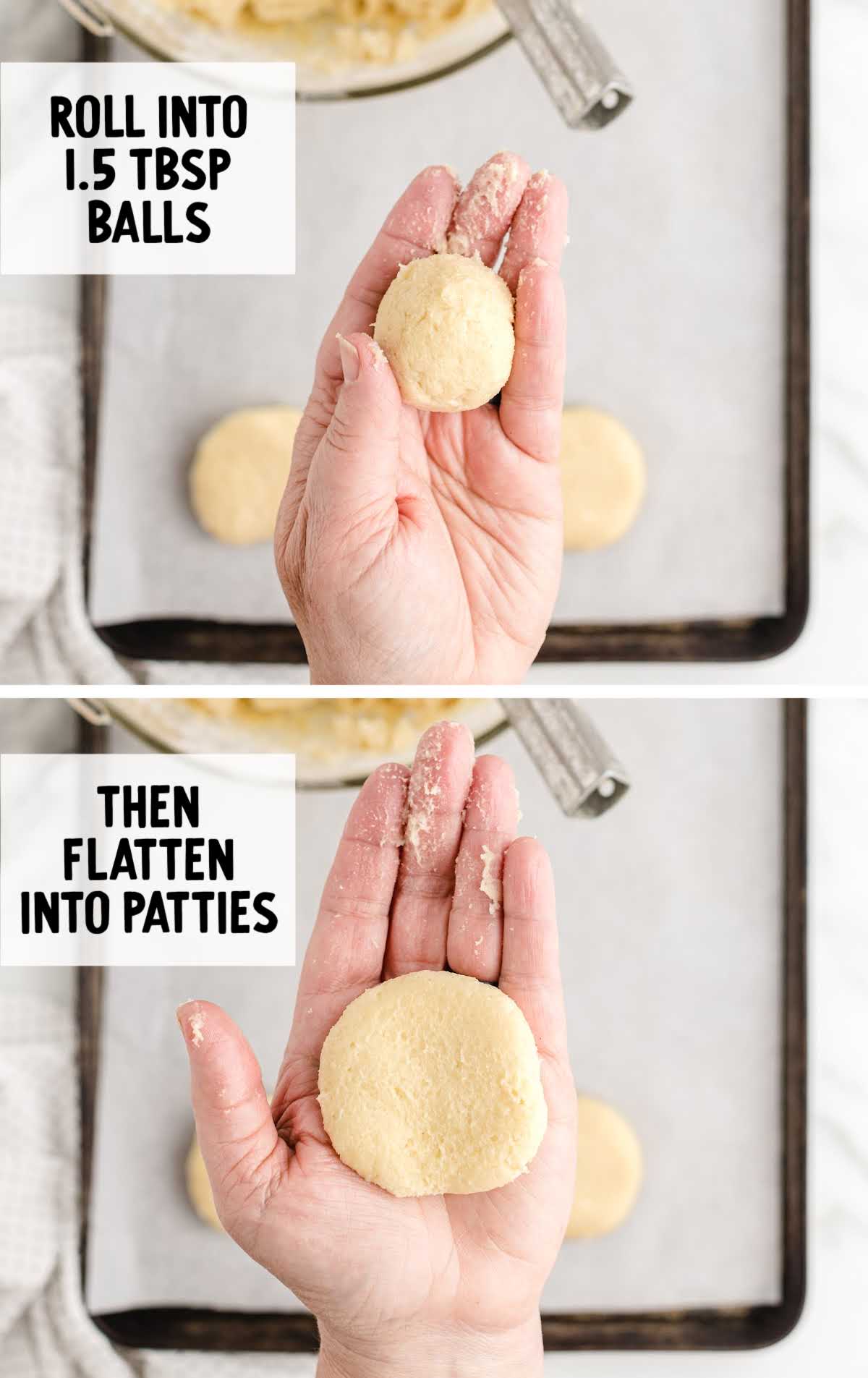 cookie dough rolled into balls then flattened into patties