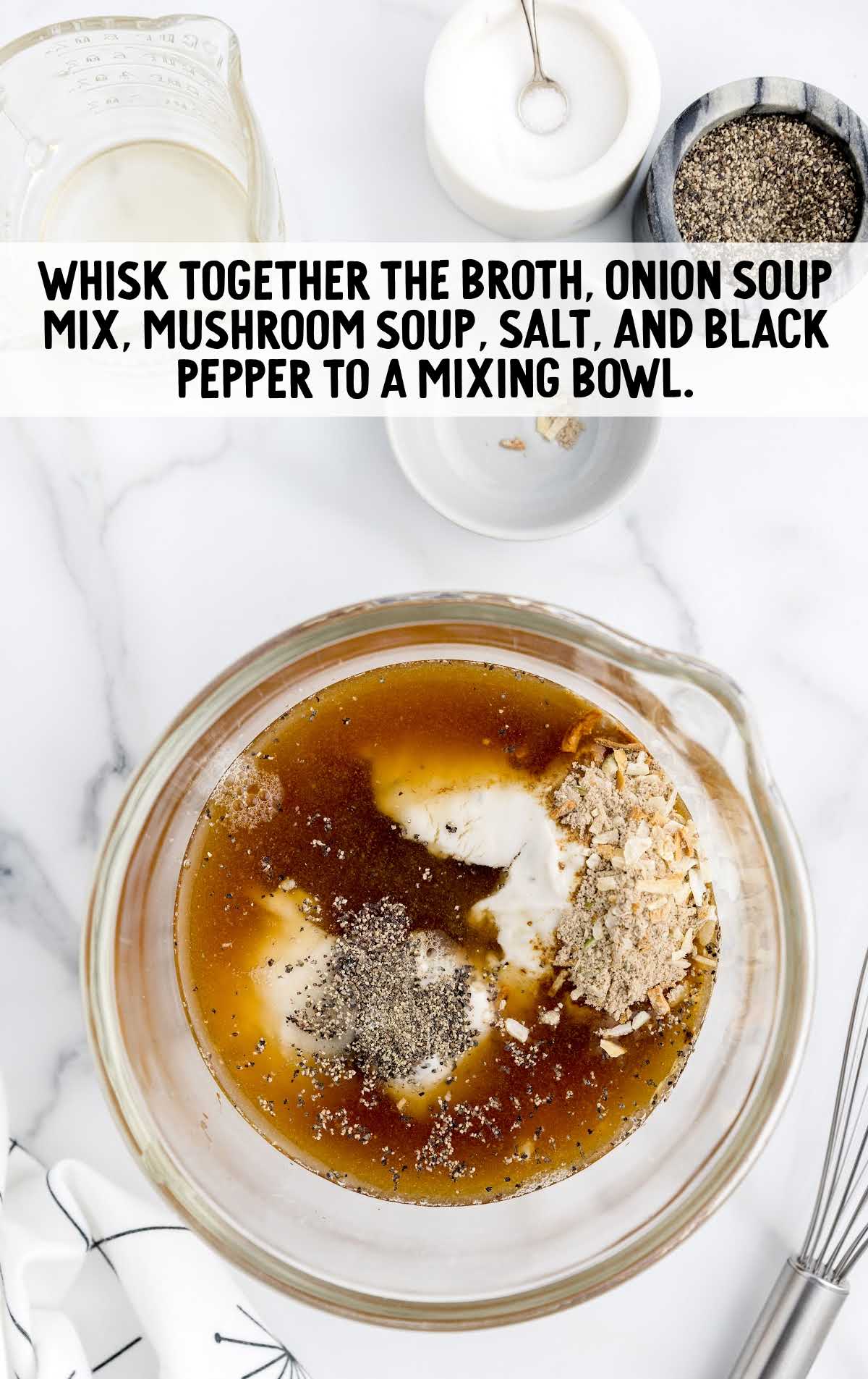 broth, soup, and seasonings combined in a bowl