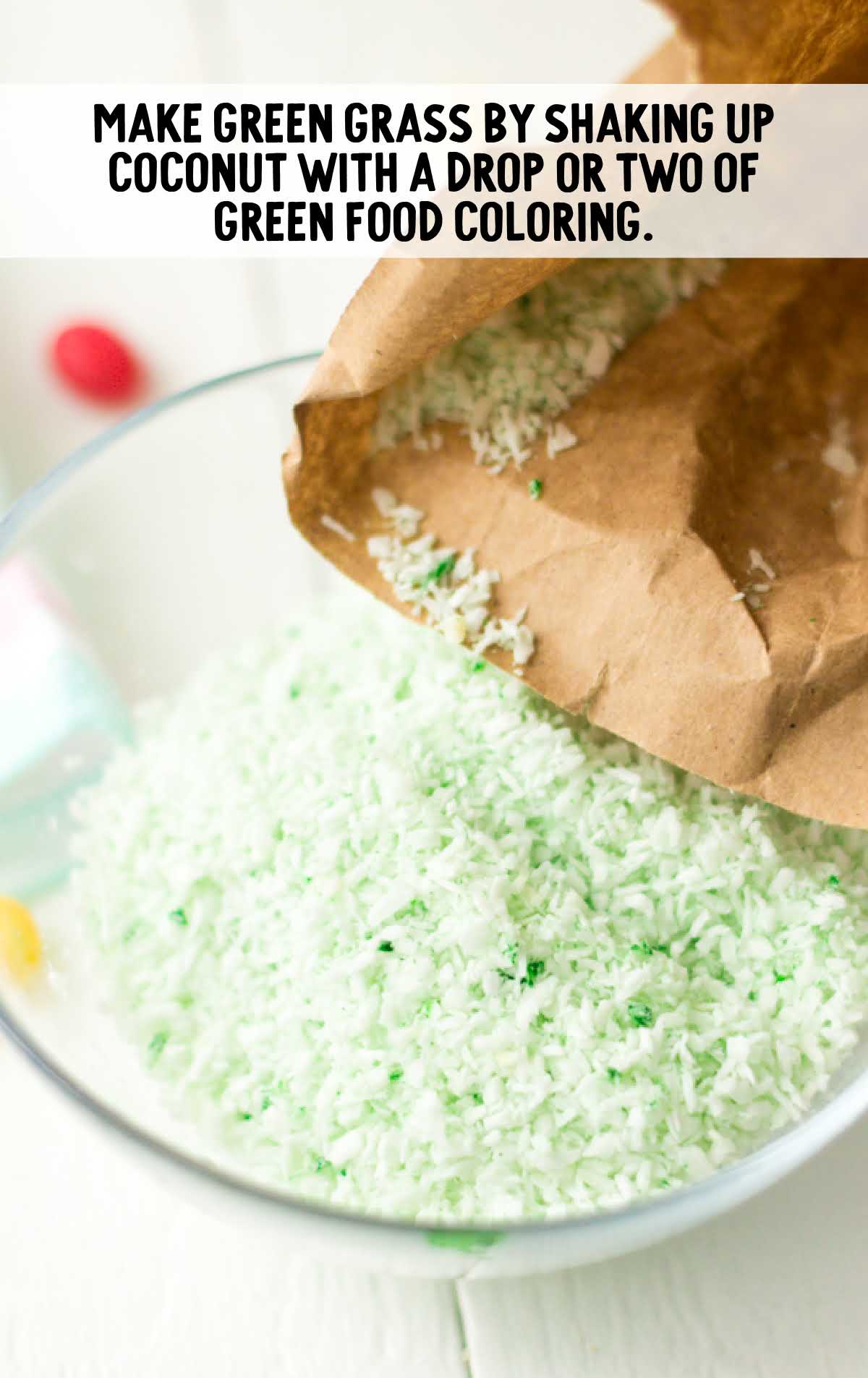 shredded coconut mixed with green food coloring to make grass