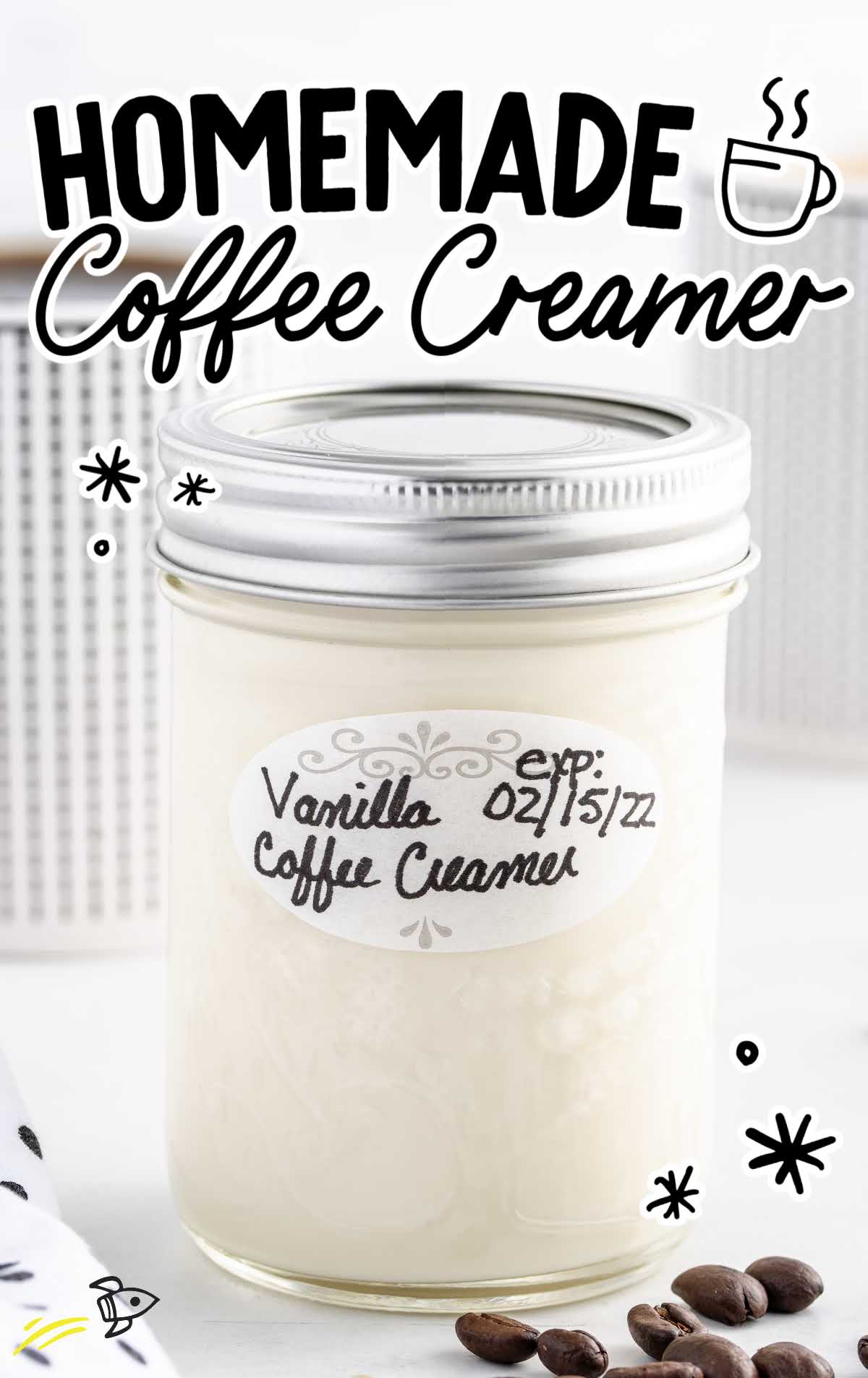 close up shot of a jar of homemade coffee creamer with a label