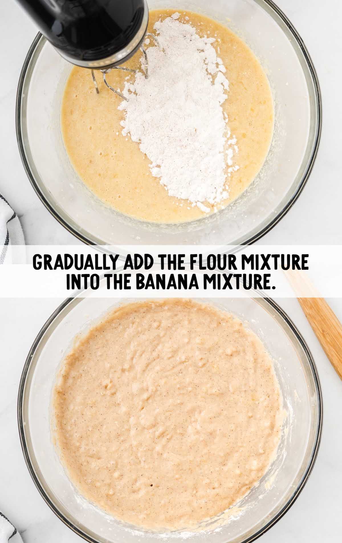 flour blended into the banana mixture