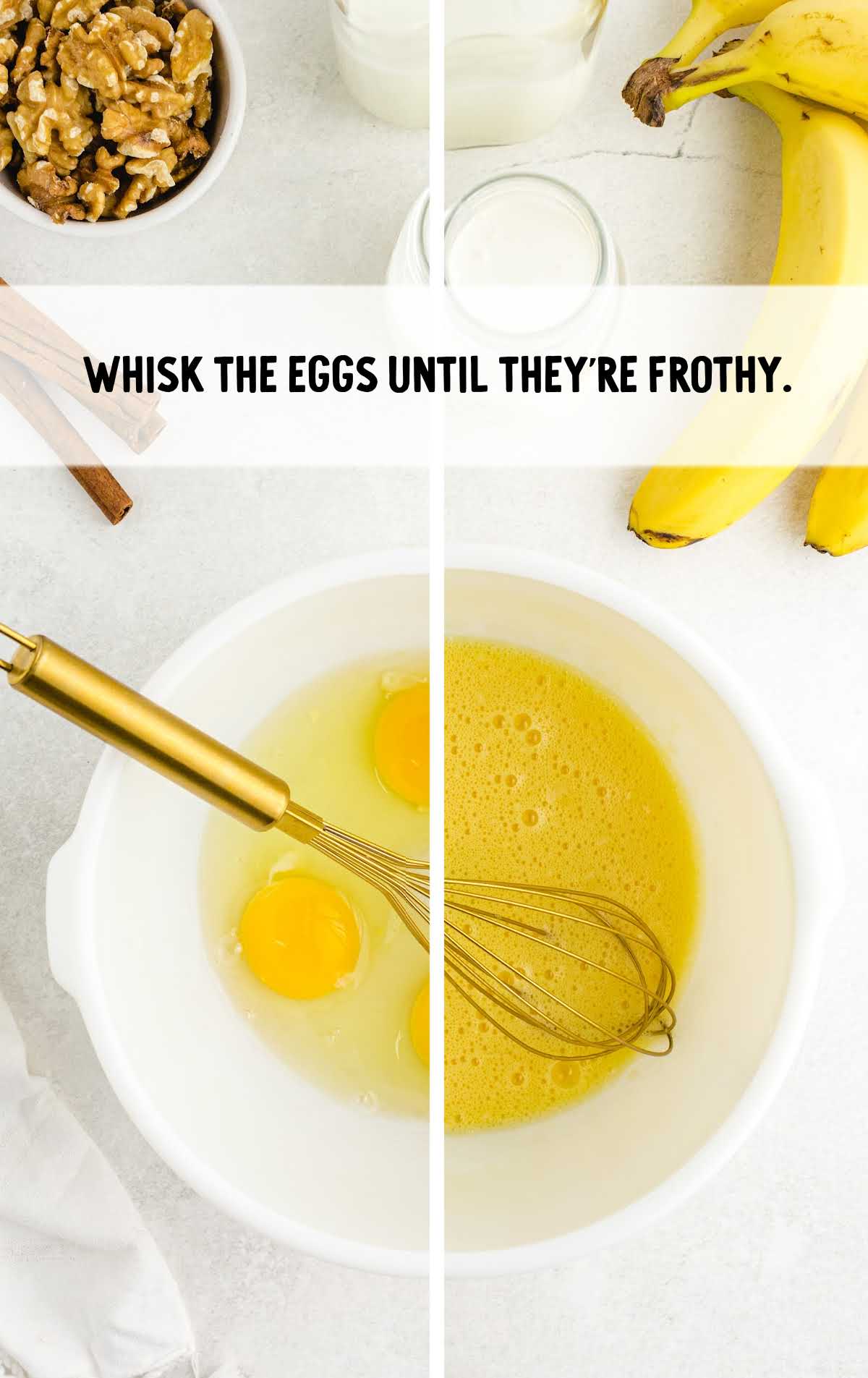 eggs whisked in a bowl until they are frothy