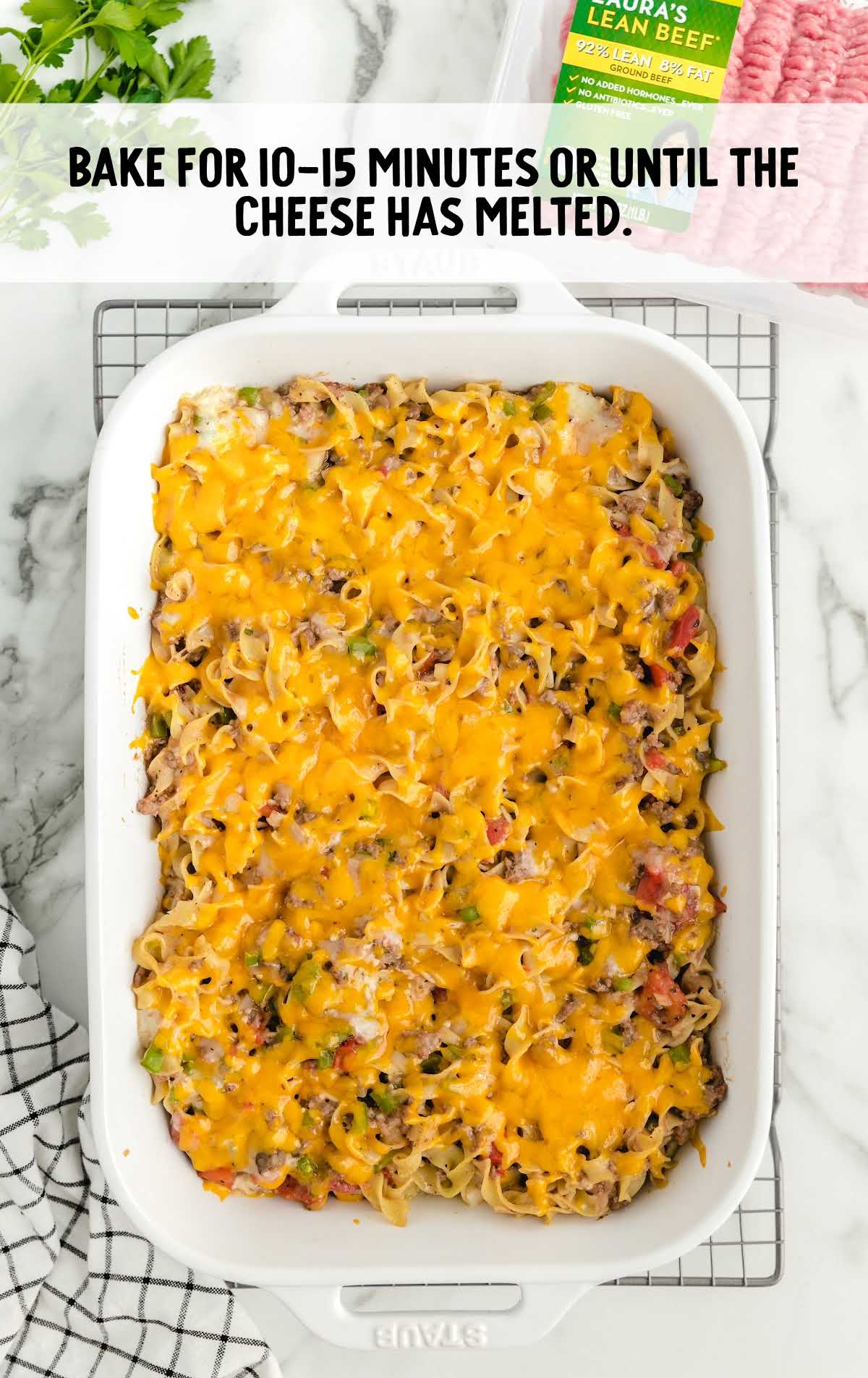 casserole after being baked in a baking dish