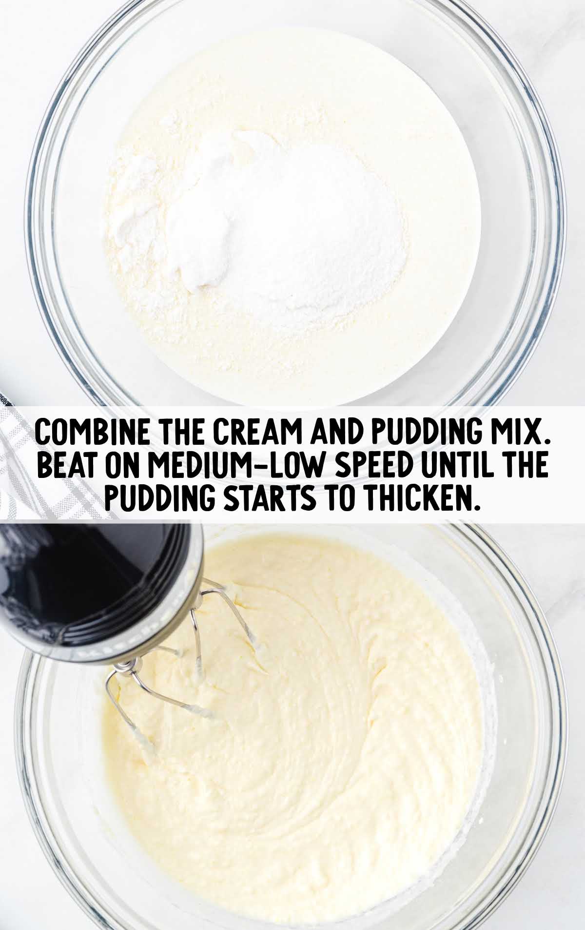 heavy cream and pudding blended together in a bowl