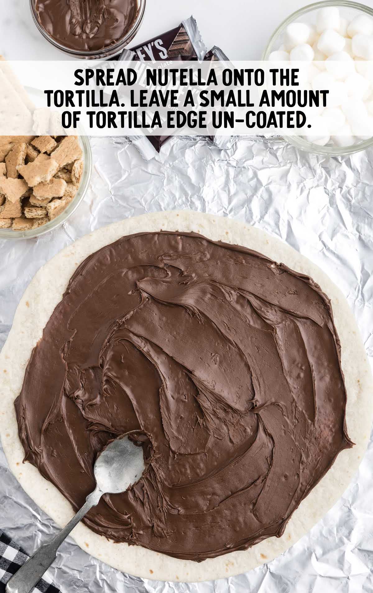 Nutella spread on top of a tortilla