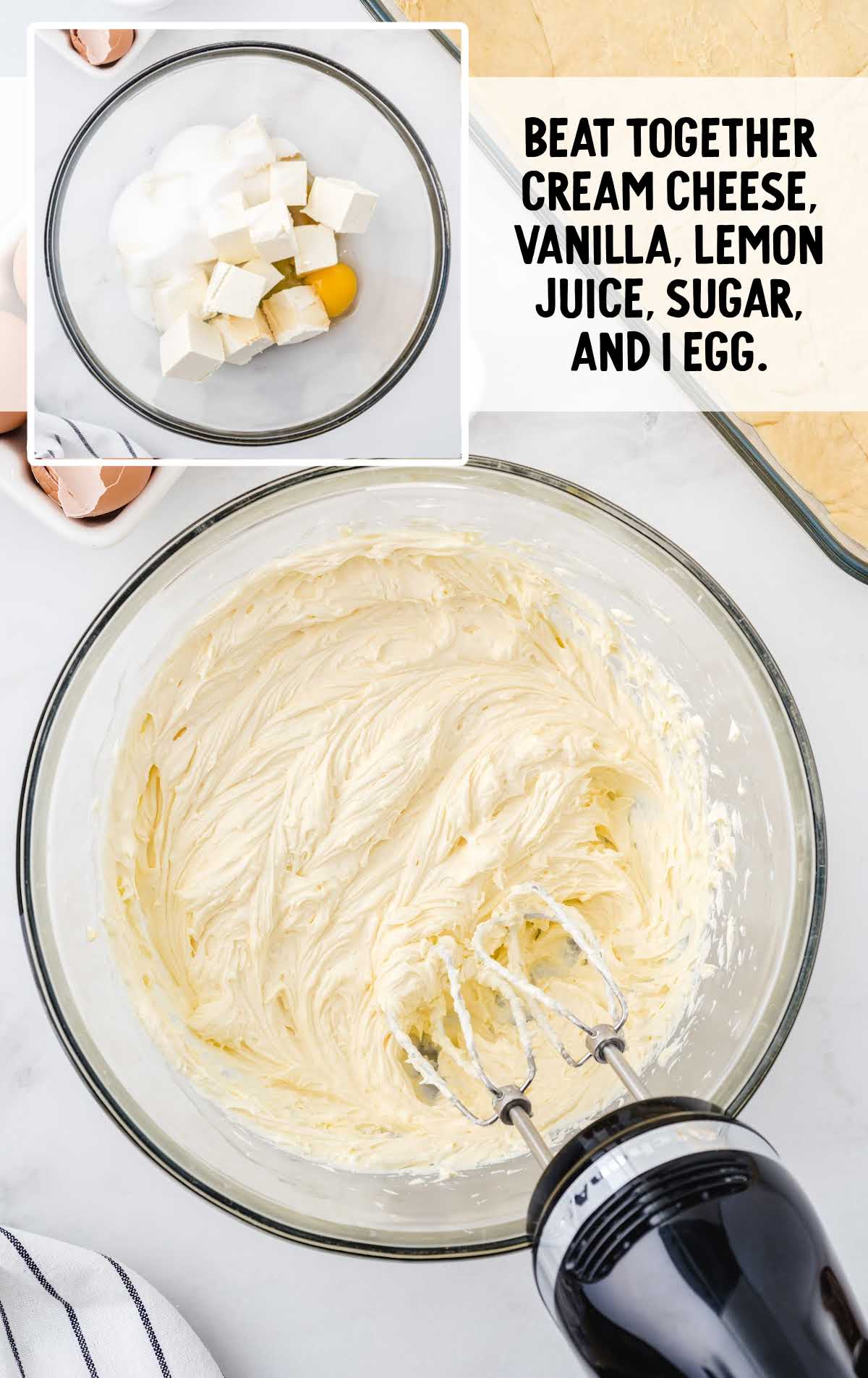 cream cheese ingredients blended together in a bowl