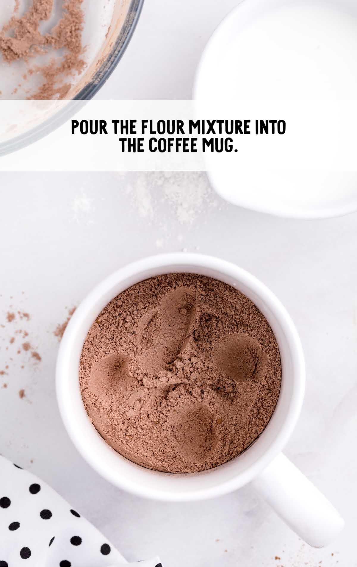 flour mixture added to a coffee mug