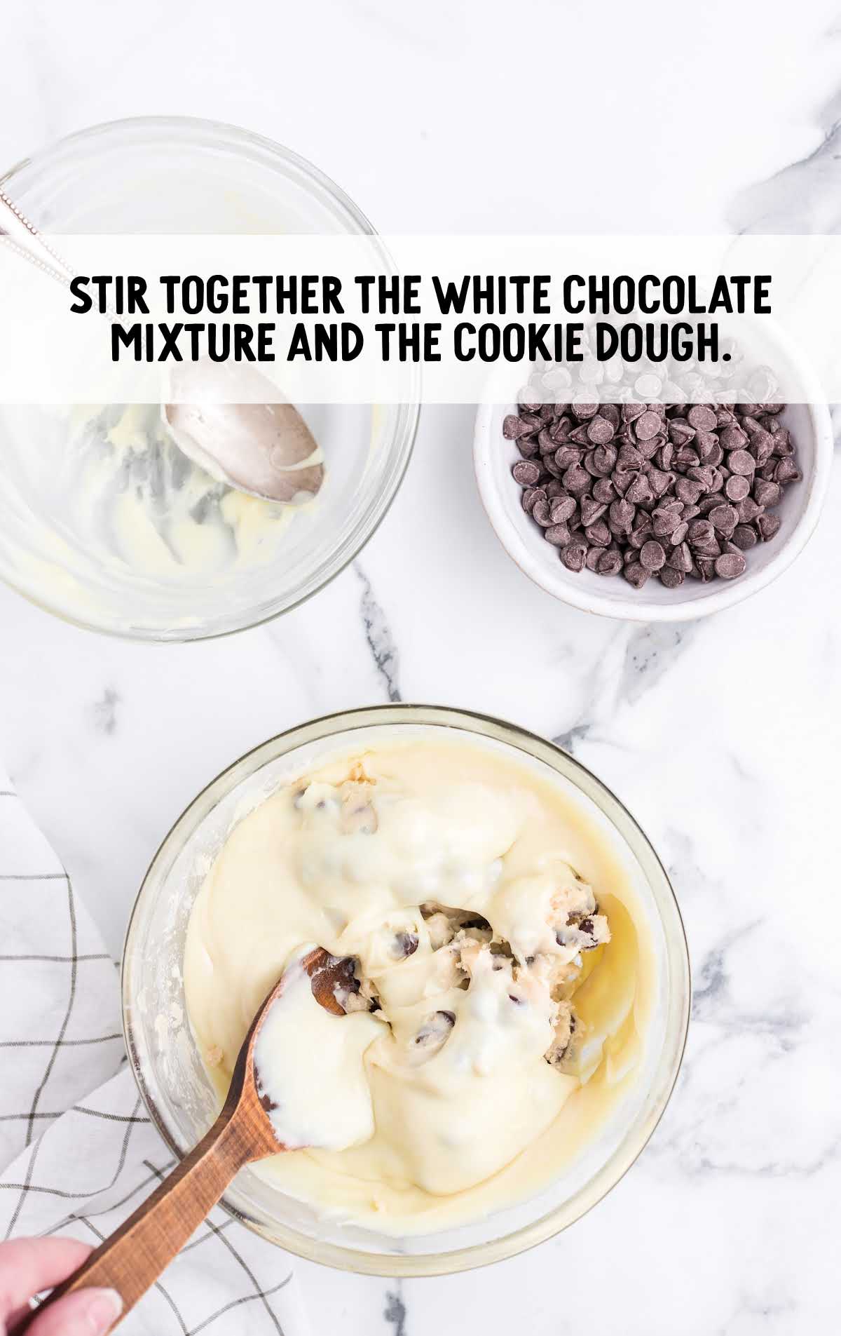 white chocolate mixture folded into the cookie dough