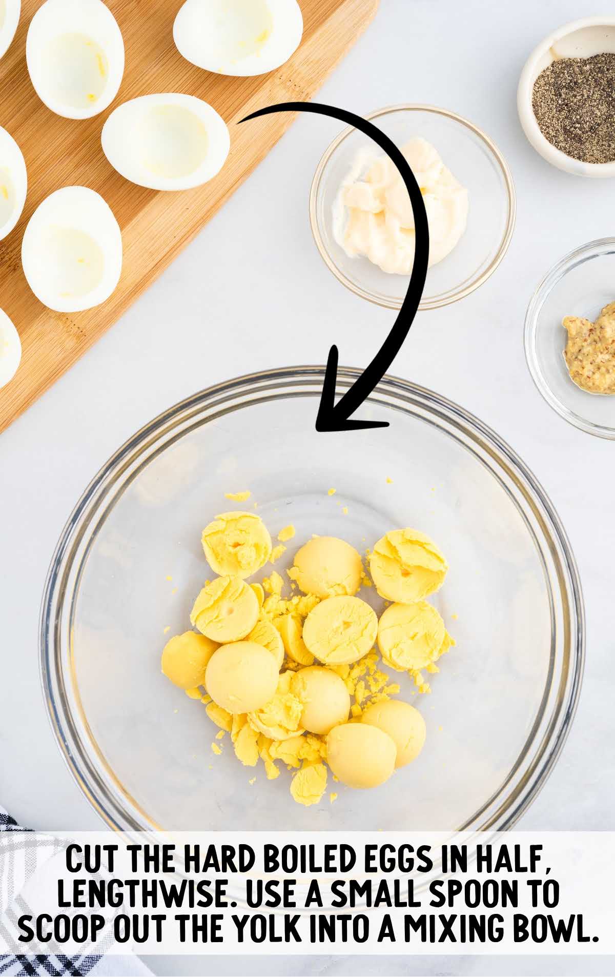 hard boiled egg yolks placed in a bowl