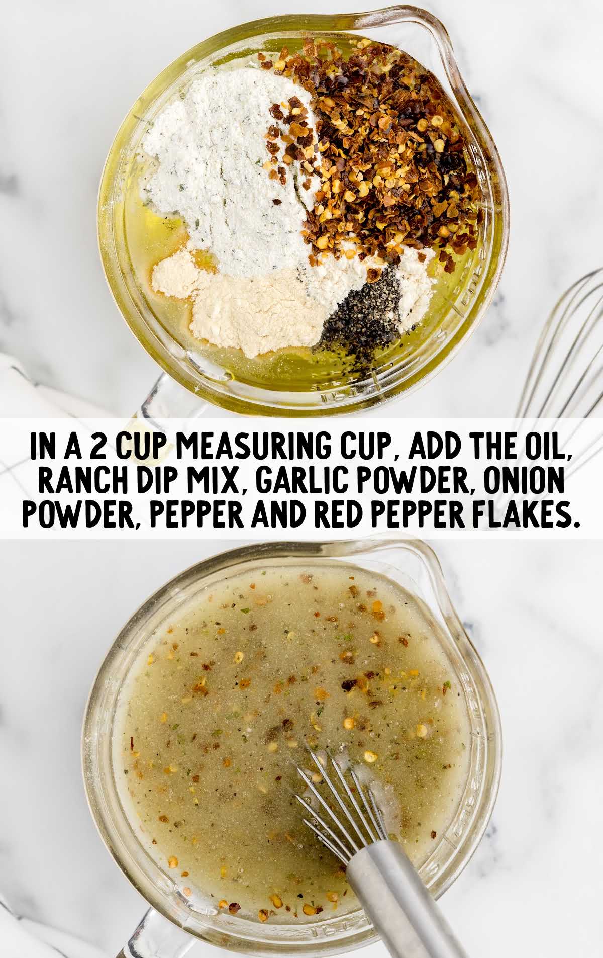 canola oil and seasonings whisked together in a bowl