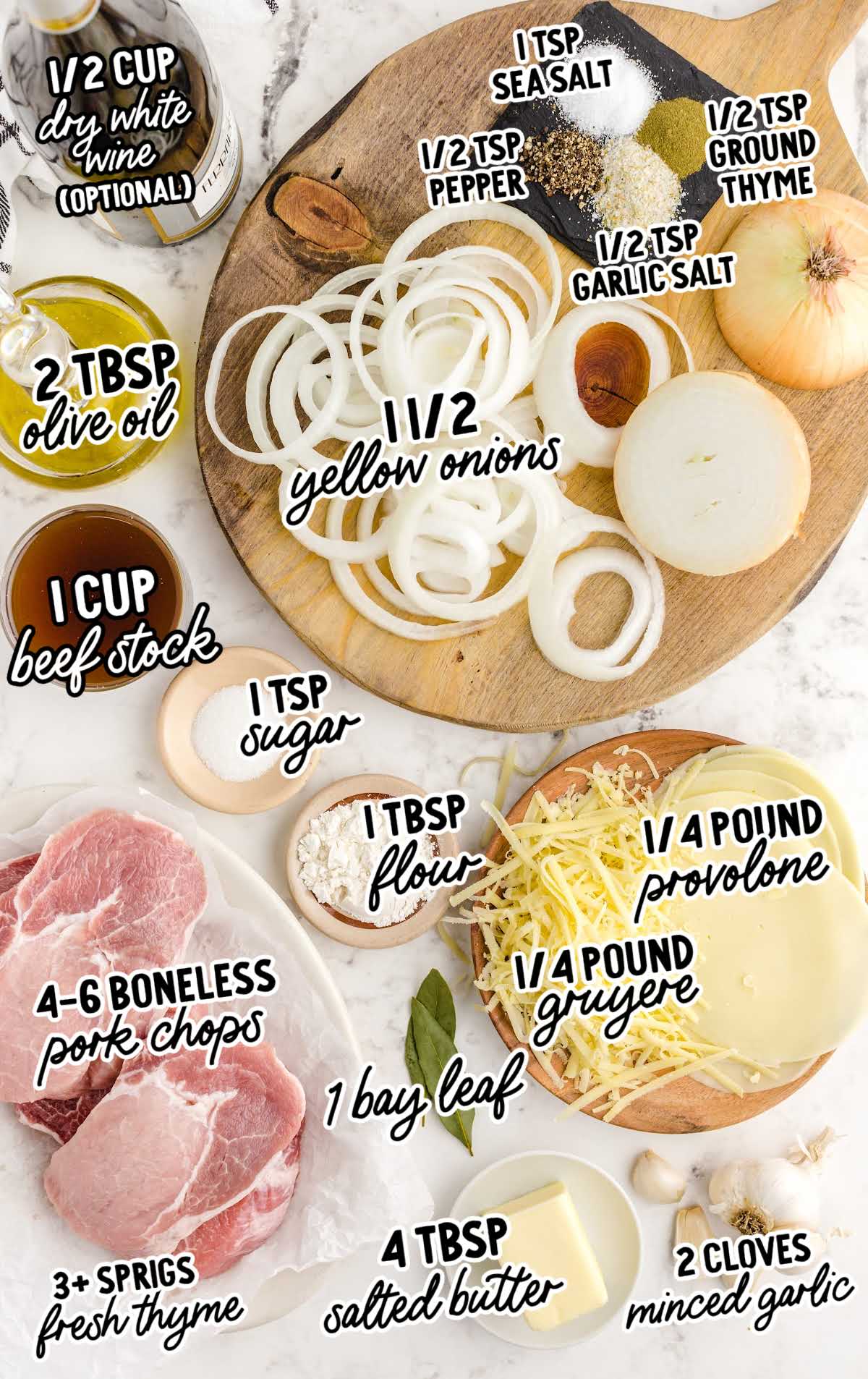 French Onion Pork Chops raw ingredients that are labeled
