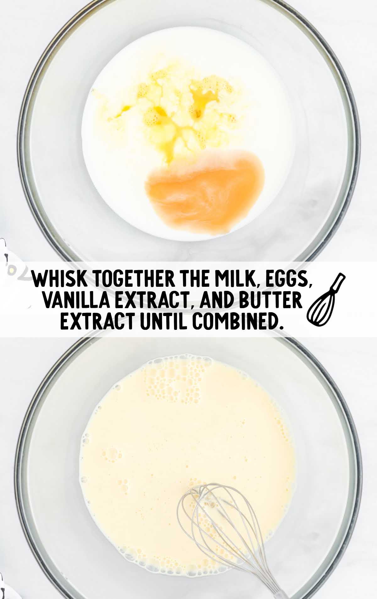 milk, beaten eggs, vanilla extract, and butter extract whisked together in a bowl