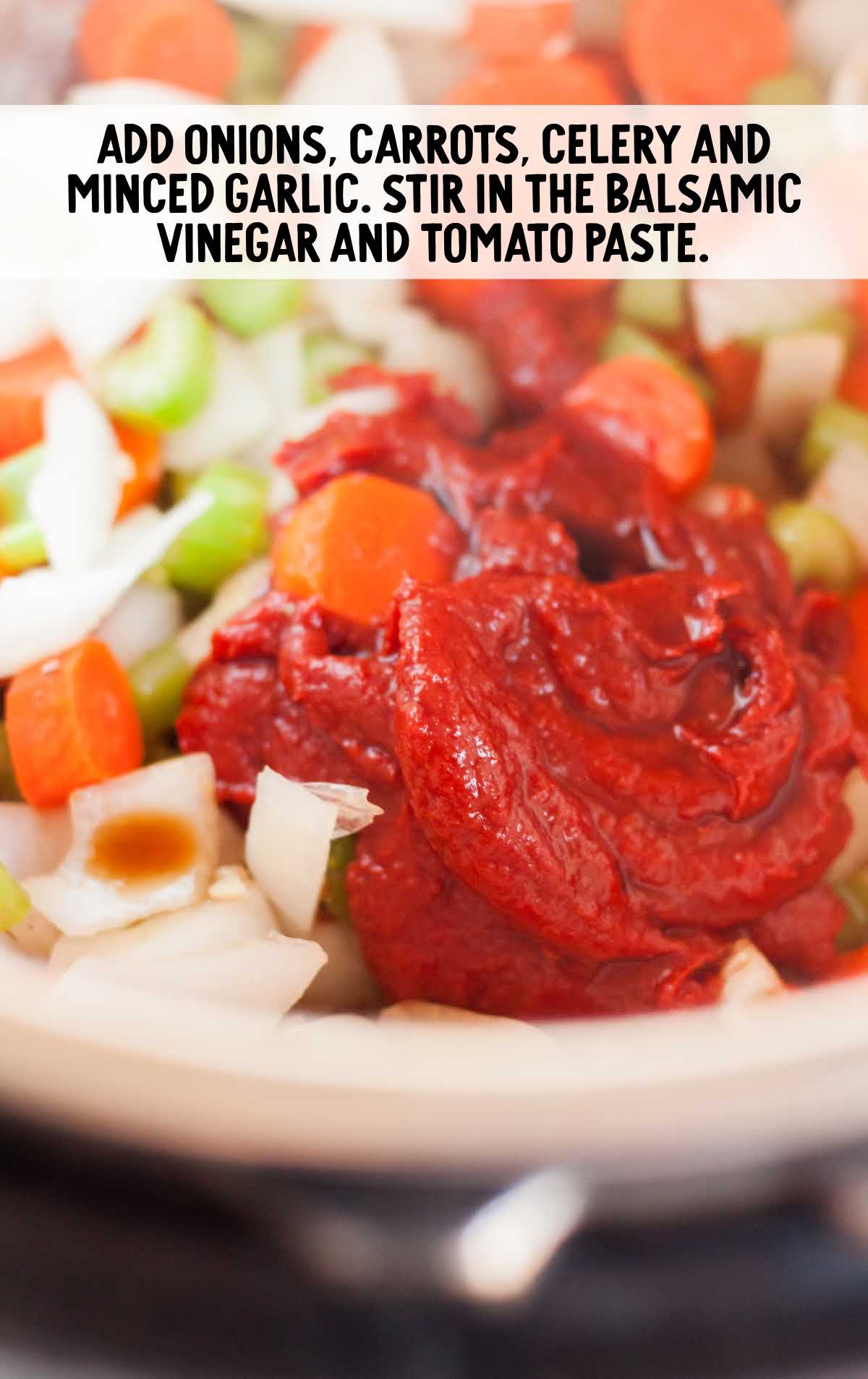 vegetables, vinegar, and tomato paste combined in a instant pot