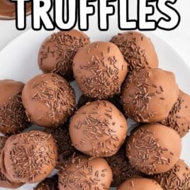 close up overhead shot of a plate of Nutella truffles topped with chocolate sprinkles