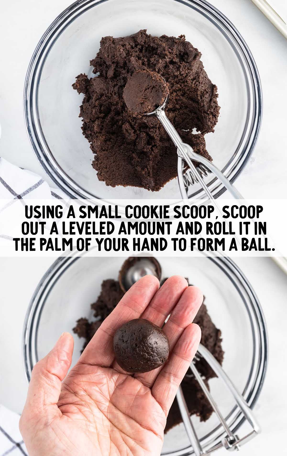 cookie mixture scooped into a ball