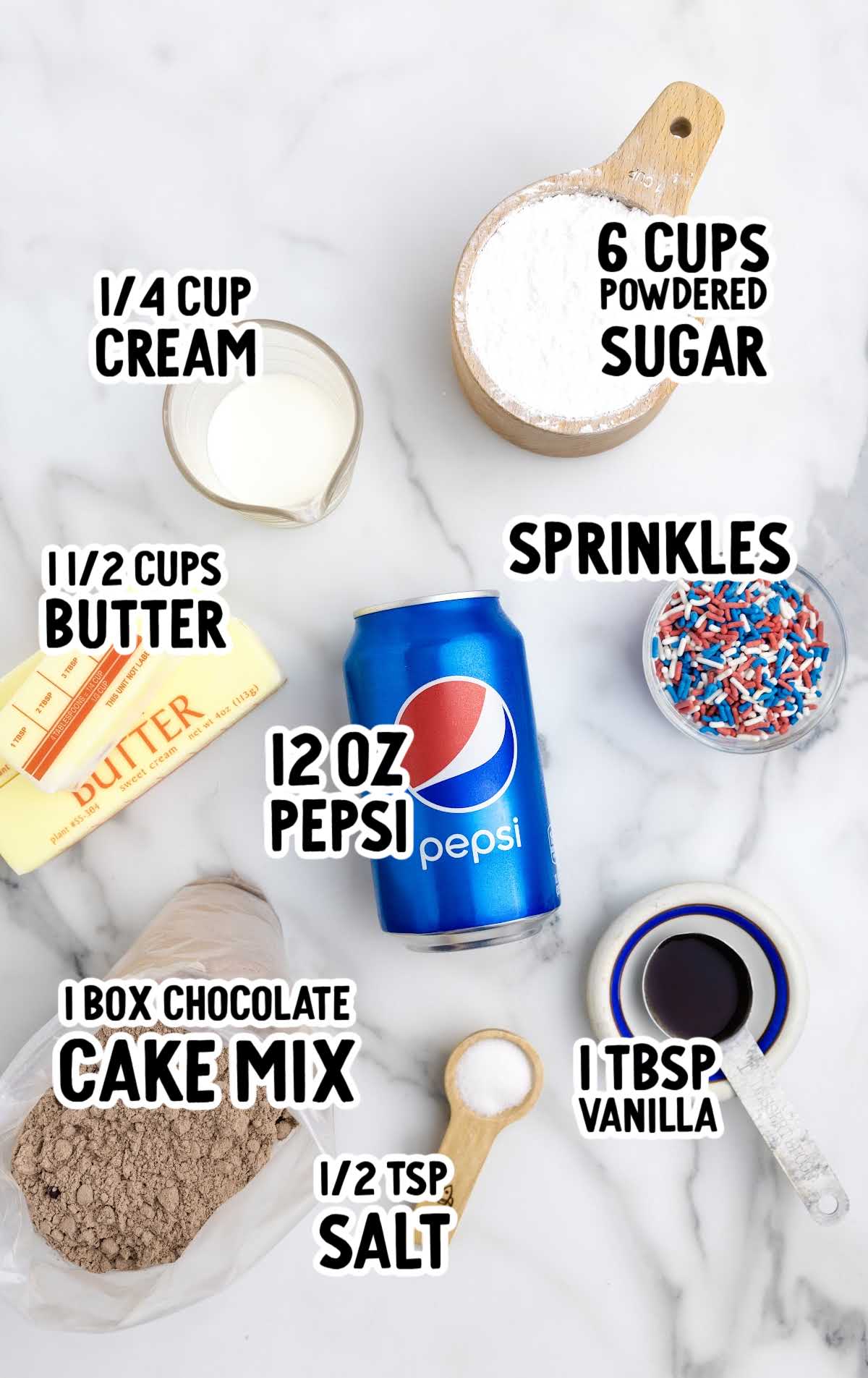 Pepsi cupcakes raw ingredients that are labeled