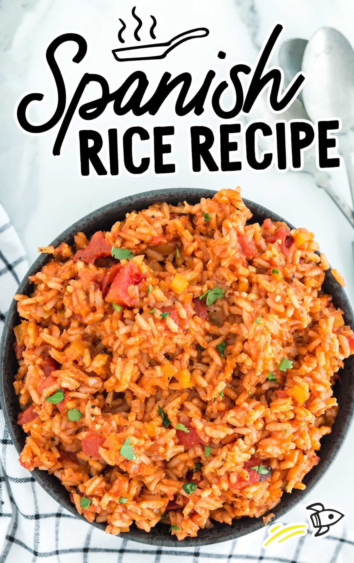 overhead shot of a bowl of Spanish rice