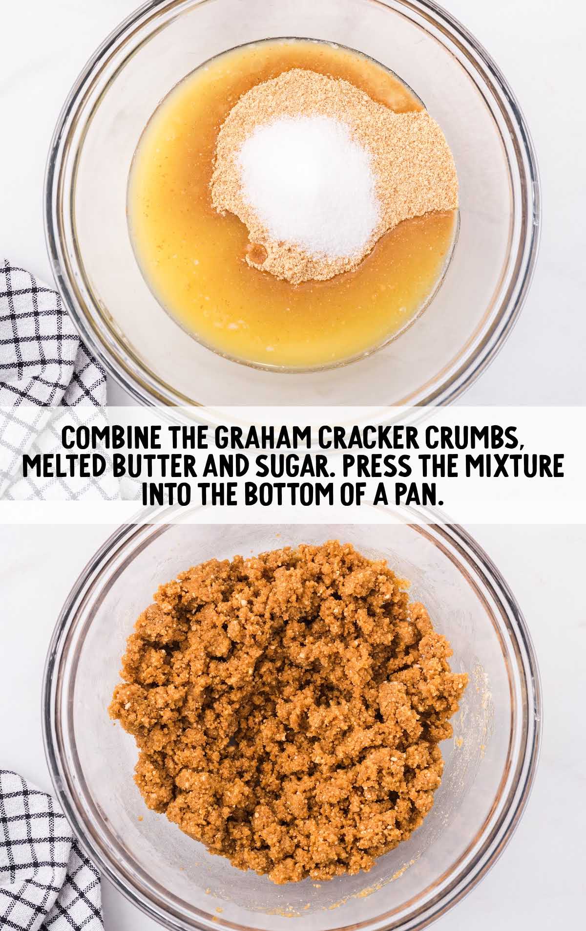 graham cracker crumbs, butter, and sugar combined in a bowl