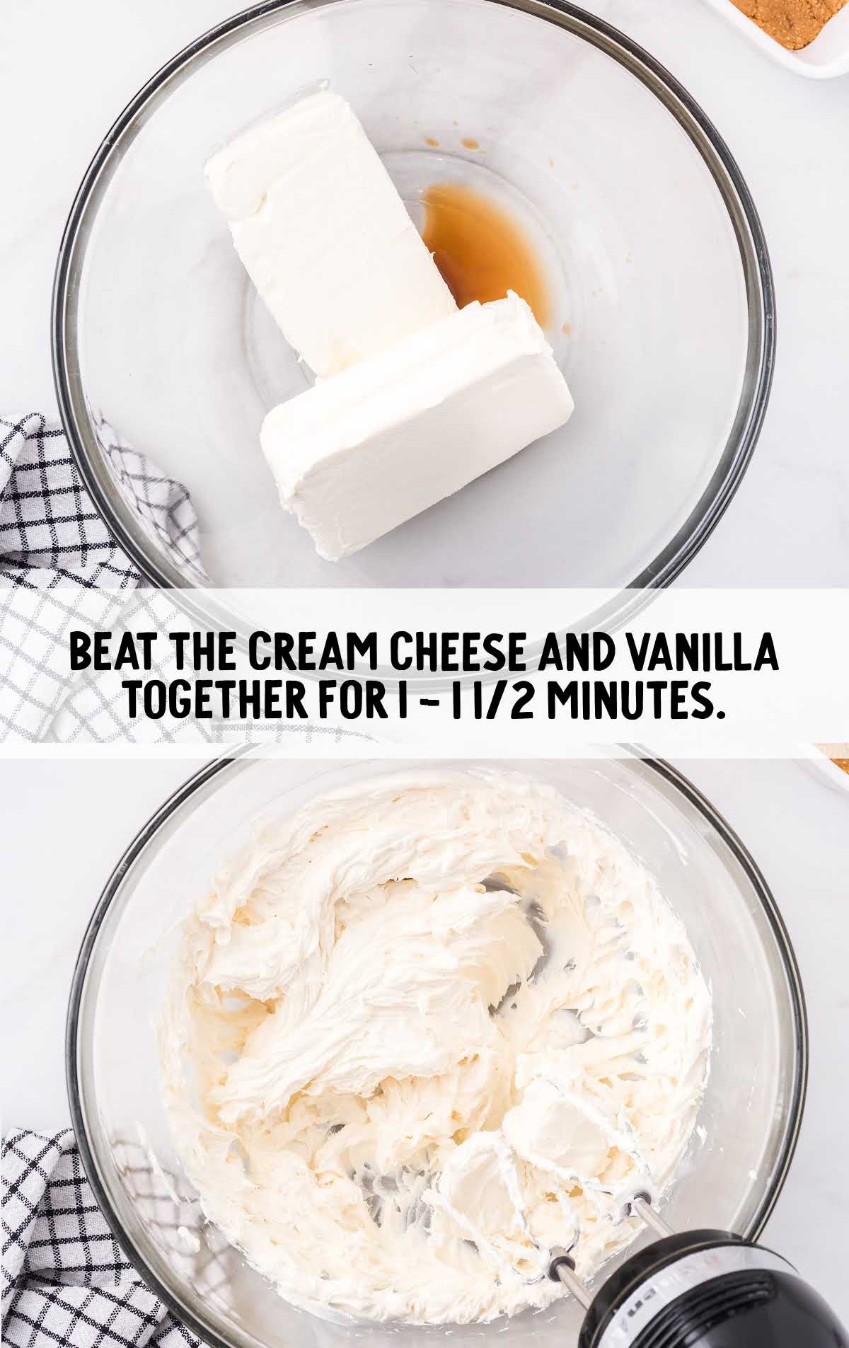 cream cheese and vanilla whisked together in a bowl