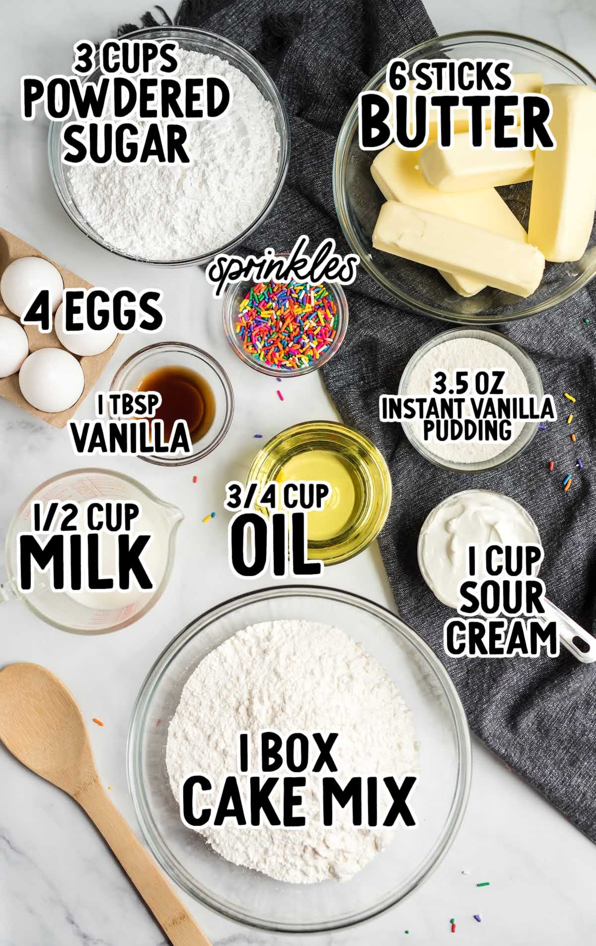 Vanilla Cupcakes raw ingredients that are labeled
