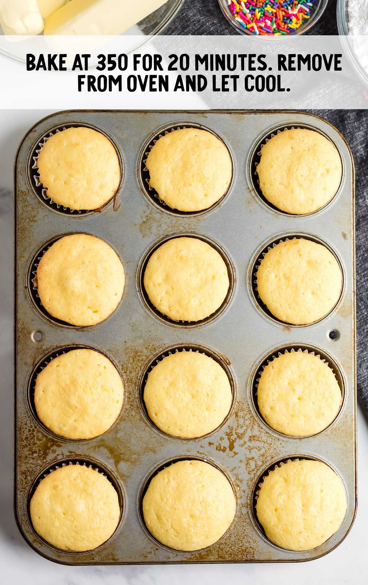 cupcakes after being baked in a cupcake pan