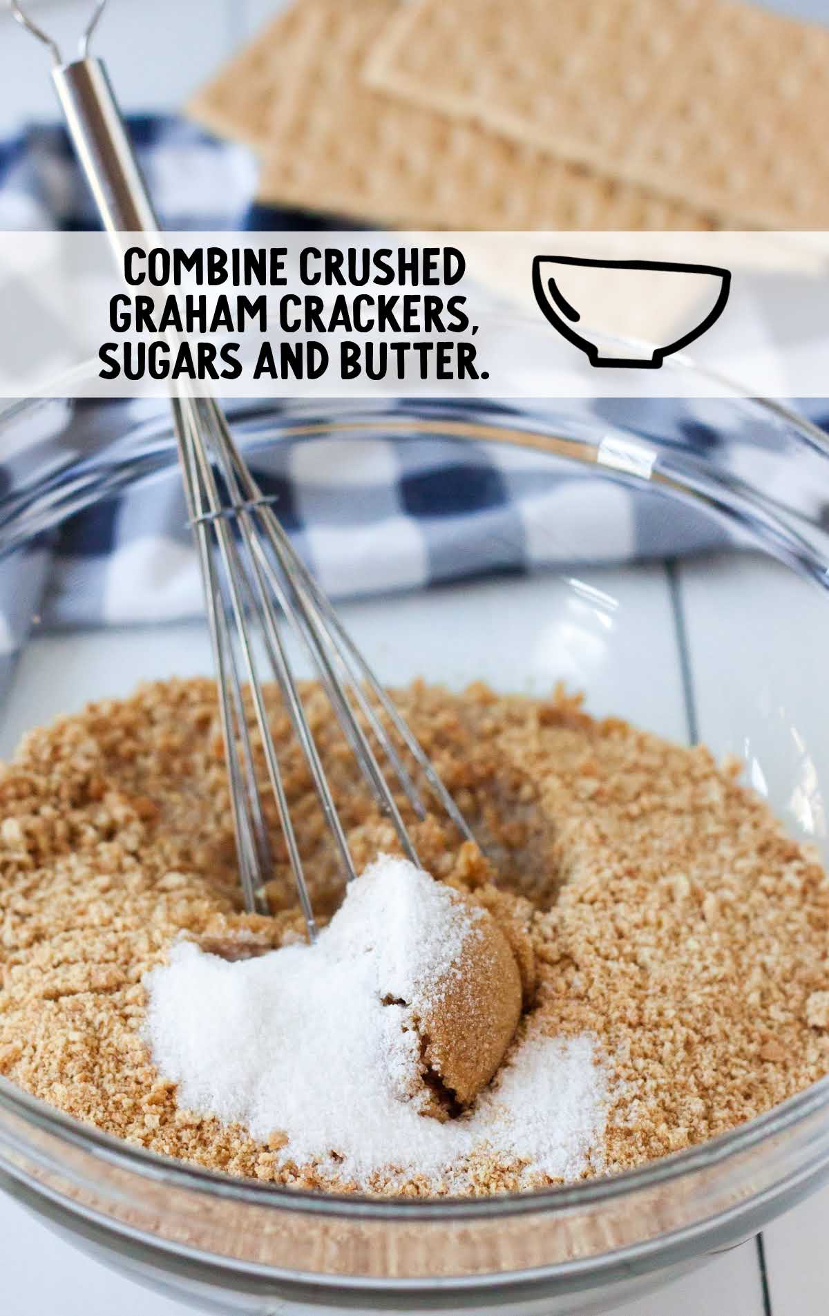 graham crackers, sugars, and butter whisked together in a bowl