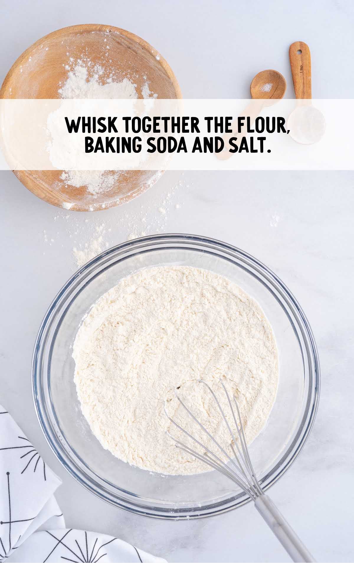 flour, baking soda, and salt whisked together in a bowl