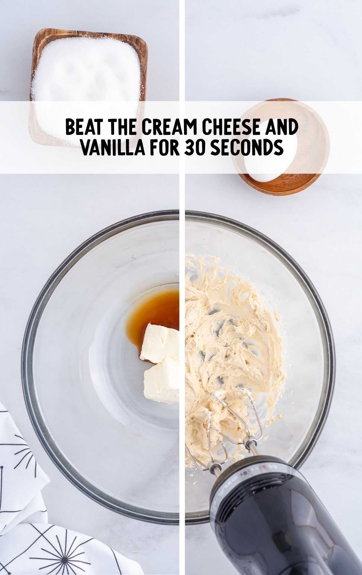 cream cheese and vanilla bended together in a bowl