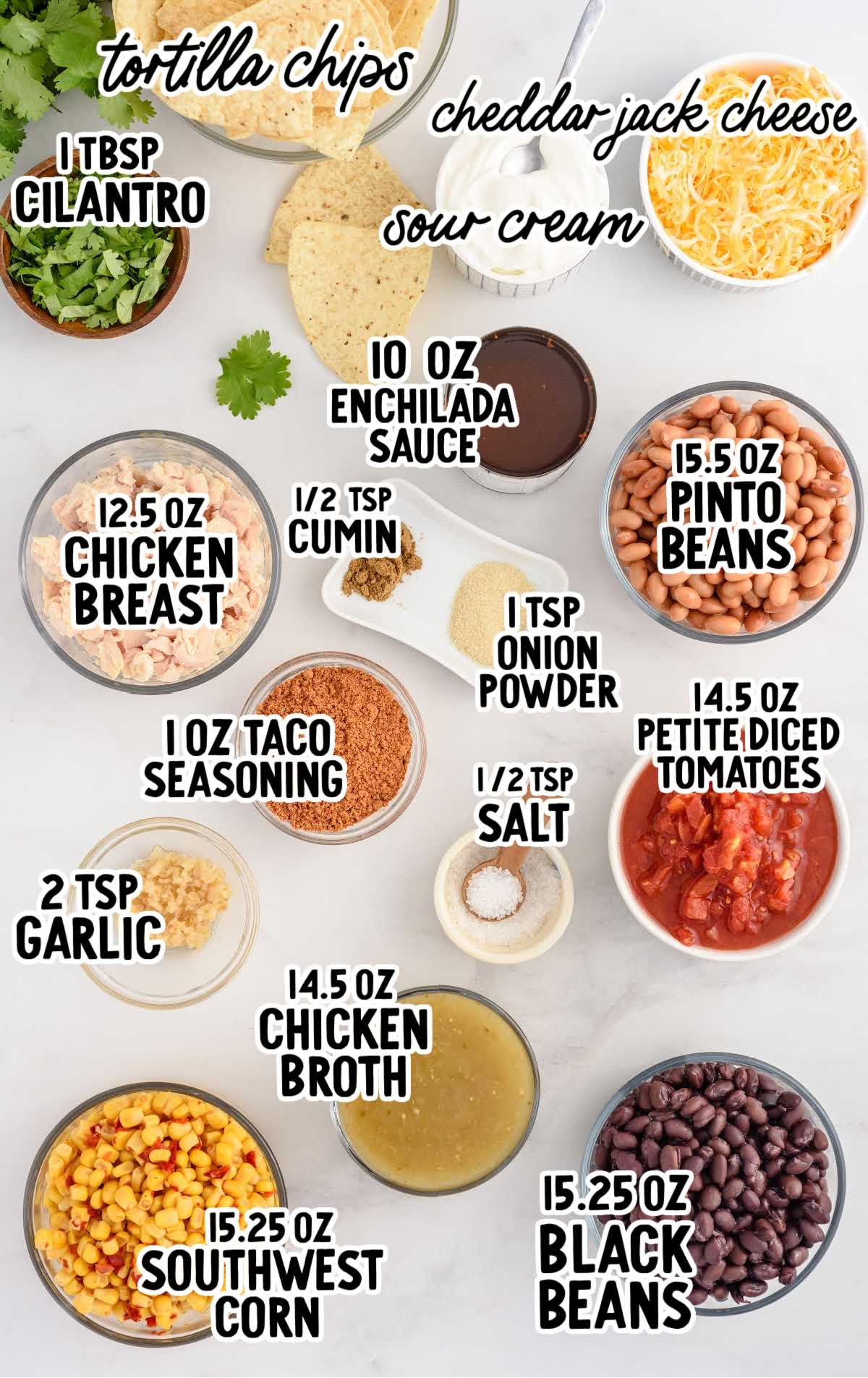 7 Can Chicken Taco Soup raw ingredients that are labeled