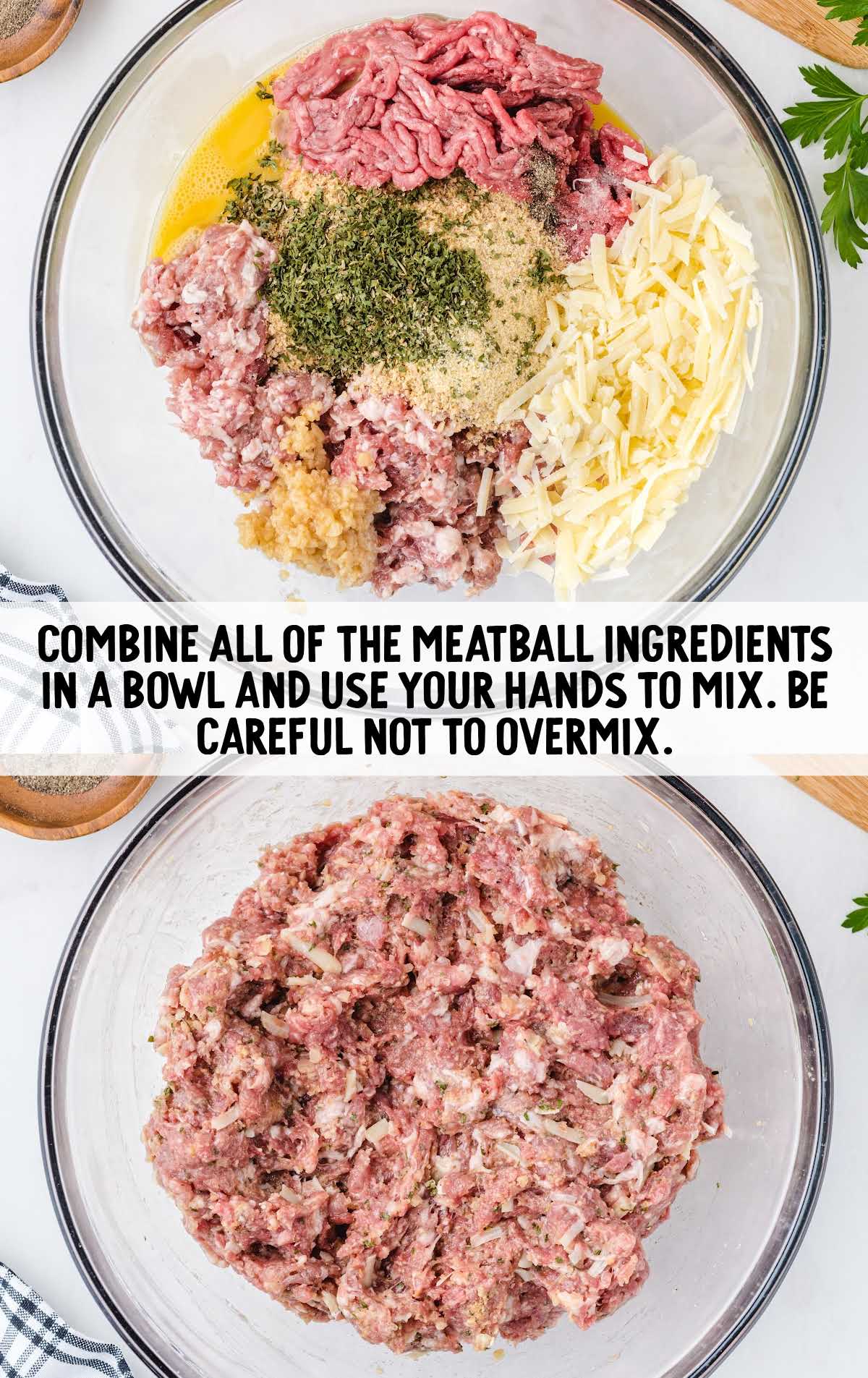 meatball ingredients in a bowl and then mixed together in a bowl
