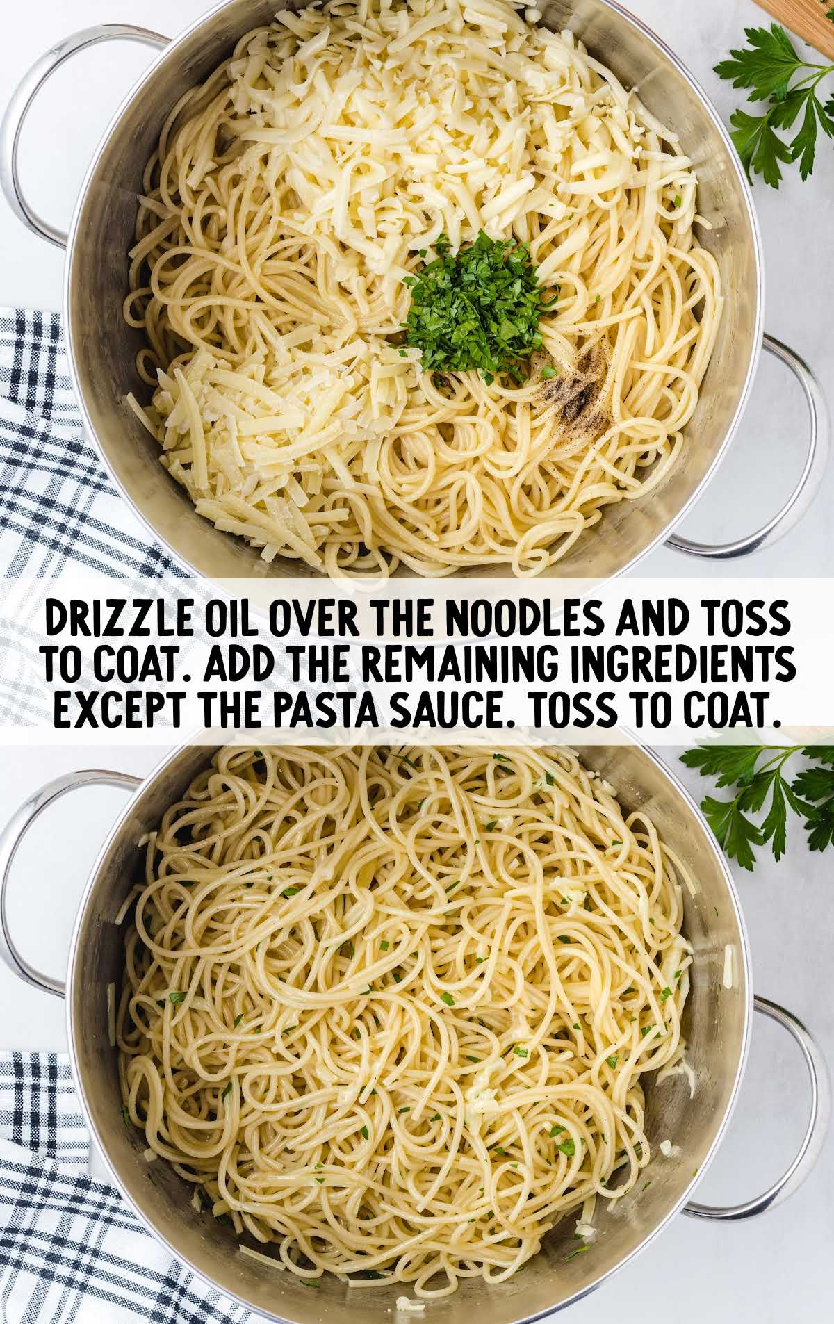 noodles in a bowl drizzled with oil