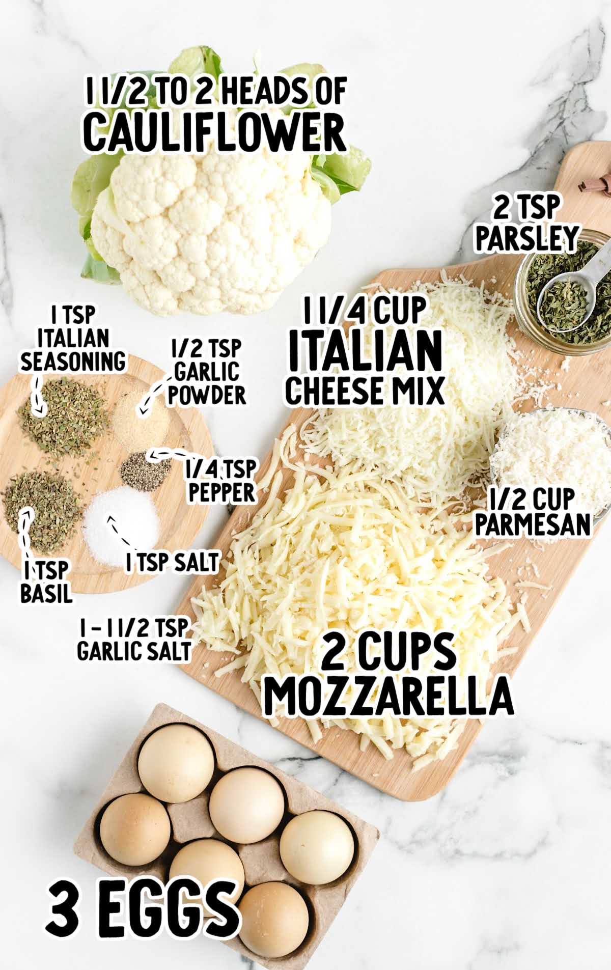 Cauliflower Breadsticks raw ingredients that are labeled